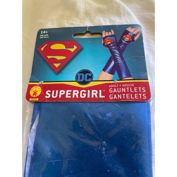 DC Supergirl Adult Gauntlets Blue Metallic Costume Accessories With Superman Log - Picture 8 of 8